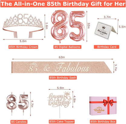 65th Birthday Decorations for Women, Including 65th Birthday Sash and Crown, Cake Topper and Candles, Number Balloons Rose Gold, 65 Year Old Gifts for Women