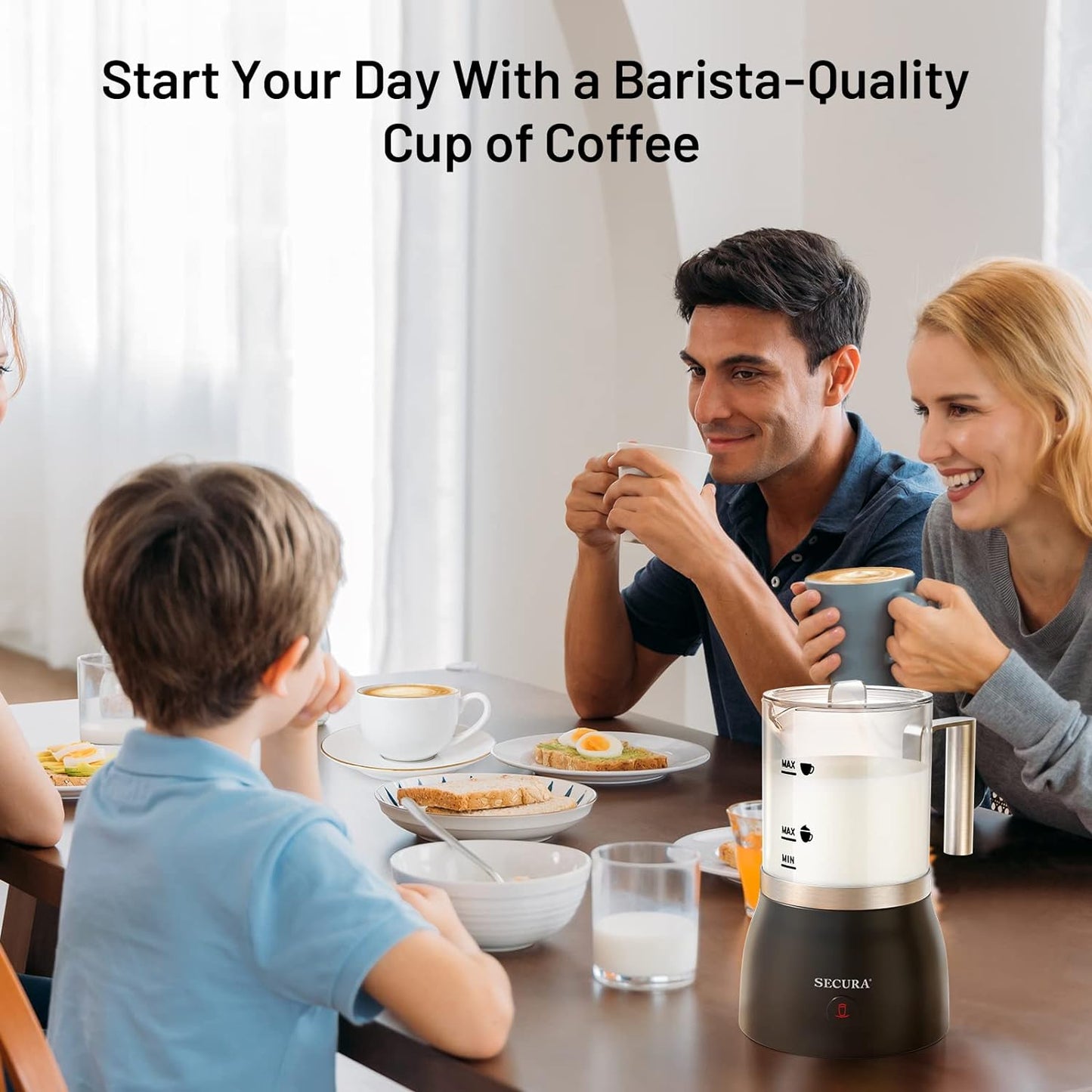 Secura Detachable Milk Frother and Steamer, 17oz Electric Milk Warmer 4-in-1 Hot/Cold Foam Maker for Latte, Cappuccinos, Macchiato, Hot Chocolate