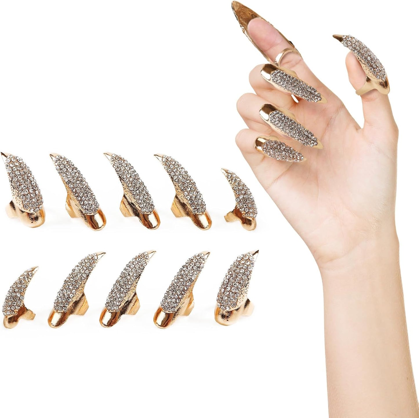 10PCS Finger Claws Fake Long Nail Women Halloween Costume Accessories Vampire Cat Wolf Cosplay, 1 Count (Pack of 10), Metal