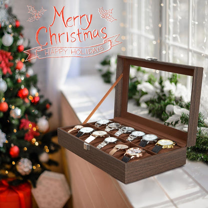 Ohuhu Watch Box Organizer for Men -12 Slot Leather Watch Case with Real Glass Lid Watch Display Case, Watch Organizer Jewelry Storage Box