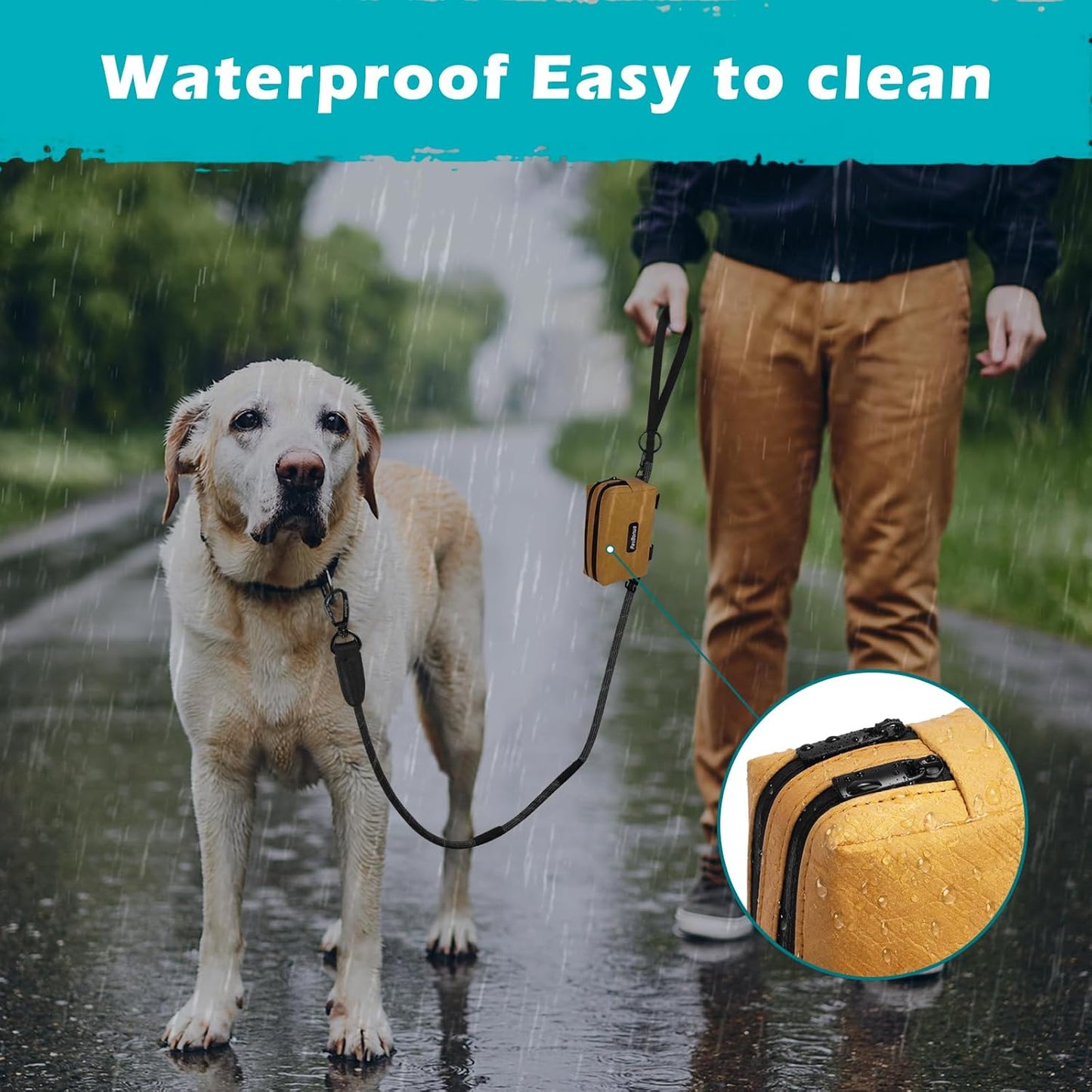 PetBonus Waterproof Dog Poop Bag Holder for leashes, Portable Pet Waste Bag Dispenser, 2 Pouches for Treat Holder and Walking Accessories, Fit All Leashes, Includes 1 Roll of Dog Poop Bags (Green)