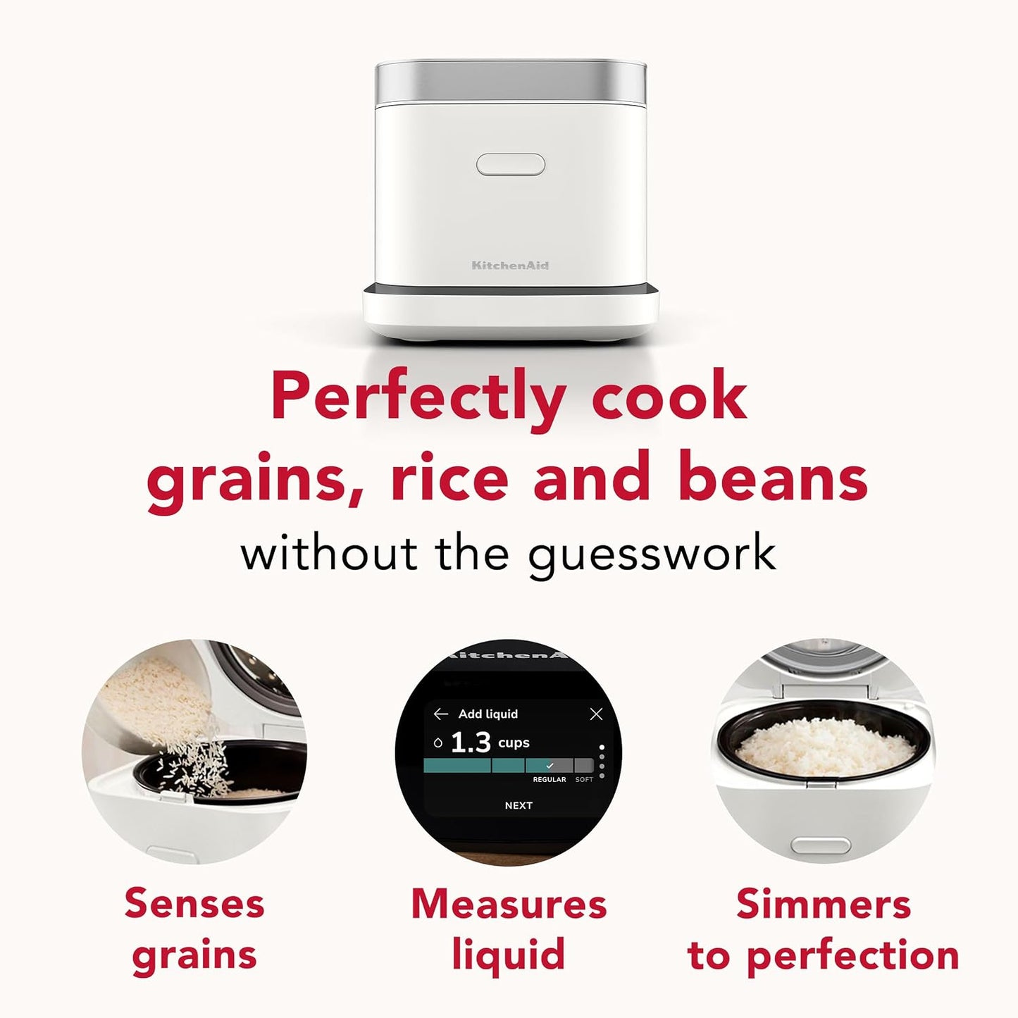 KitchenAid Compact 8 Cup Grain and Rice Cooker with Automatic Sensing and Integrated Scale, KGC2154PL, Porcelain White