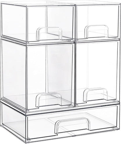 Vtopmart 3 Pack Stackable Clear Plastic Drawer Organizer, Makeup Organizers and Storage for Eyeshadow Palettes, Cosmetics, Beauty Supplies, Ideal for Vanity, Desk, Office, Bathroom Organization