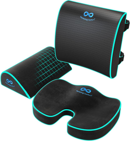 Everlasting Comfort Memory Foam Seat Cushion - Office Chair Cushion for Work, Travel, Car Support Pillow for Driving - Portable Seat for Chairs and Desks - Coussin Chaise - Black