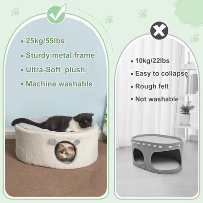 Sunhoo Elevated Cat Bed for Indoor Cats Large Kitty Cave House Enclosed Kitten Hideaway Cute Raised Pet Hammock 2-Storey Fluffy Puppy Hut 23.6 * 17.7 * 10.6in Maison Pour Chat intérieur Cabane
