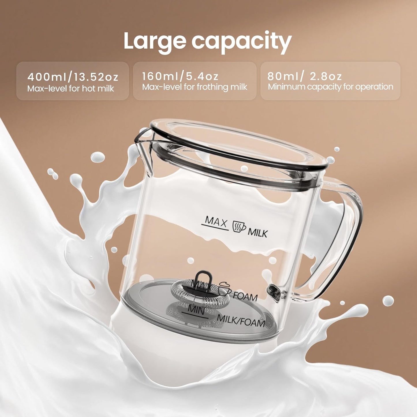Casimhu 4-in-1 Milk Frother, Electric Milk Frother and Steamer with LED Touch Screen, Non-stick Bottom, Milk Warmer 13.52oz for Lattes, Cappuccinos, and Macchiatos at Home, White