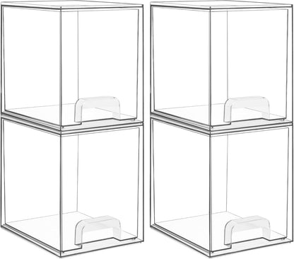 Vtopmart 3 Pack Stackable Clear Plastic Drawer Organizer, Makeup Organizers and Storage for Eyeshadow Palettes, Cosmetics, Beauty Supplies, Ideal for Vanity, Desk, Office, Bathroom Organization