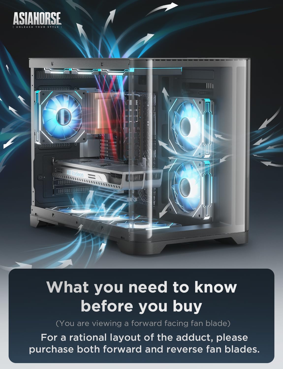AsiaHorse AMICI-5GT RGB PC Fans, Infinity Mirror ARGB Fans HDB Bearing Fan Speeds Up to 1800 RPM with 24 LED Lights, Forward Blade Fan Compatible Motherboard Aura SYNC (Reverse Blade, 3_Pack_Black)
