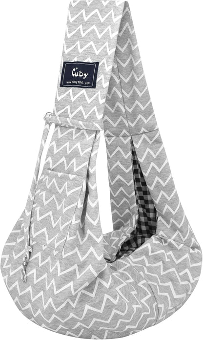 Cuby Adjustable Dog Cat Sling Padded Hard Bottom Pet Carrier Sling Soft Carrying Puppy Bag for Small Dogs Cats Outdoor Travel (Grayish-White)
