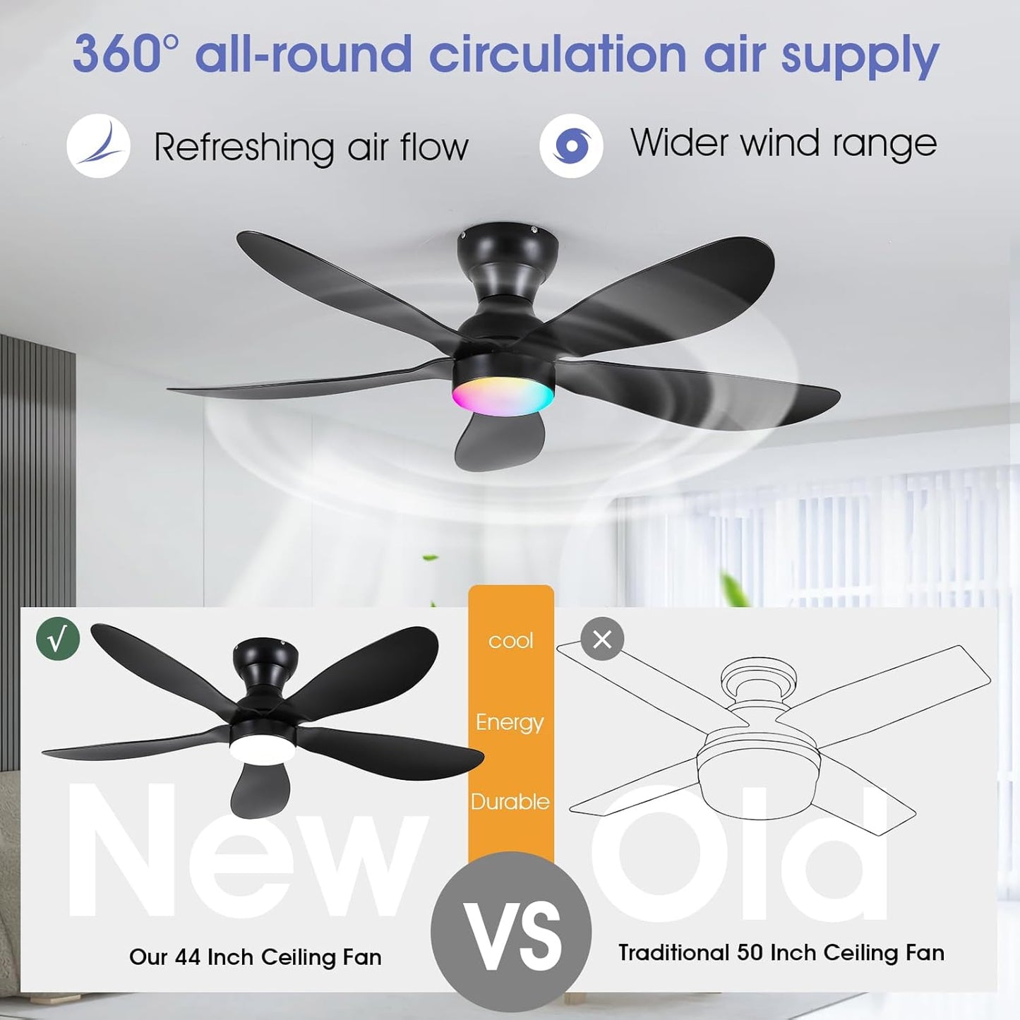 Modern Ceiling Fans with Lights Remote/APP Control, 29" Flush Mount Ceiling Fans with 3 CCT Dimmable Lights, Low Profile Ceiling Fans with 5 Propeller Blades LED Lights for Kids Room Bedroom, Brown - PuriLite