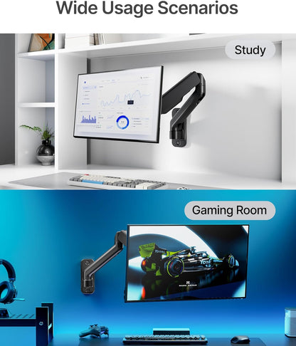 monTEK Single Monitor Wall Mount for 17 to 32 inch Flat/Curved Screens, Holds to 19.8 lbs, Full Motion Adjustable Mechanical Spring Monitor Arm, 75x75/100x100 VESA Wall Mount, Black