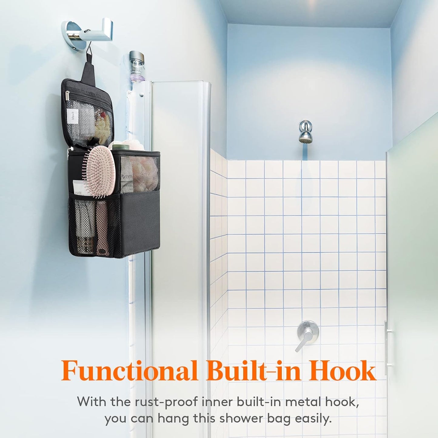 Lifewit Shower Bag Mesh Shower Caddy Portable College Dorm Room Essentials Tote Bag for Bathroom, Gym, Travel, Camping Quick Dry Hanging Shower Organizer Basket Toiletry Bag, Medium, Black