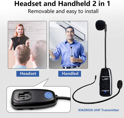 Wireless Microphone Headset, UHF Mic Speaker System for Teaching | USB-C Charging, Cordless Head Microphones for Voice Amplifier, 164ft Range, Idear for Speaking Tour Guides Fitness Instructor