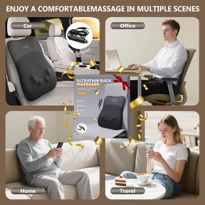 Back Massager, Rolling Up and Down Back Massager with Heat, Back Massage 4D Kneading for Pain Relief Deep Tissue, Ultrathin Shoulder Massager Gift for Women Men Parents Christmas