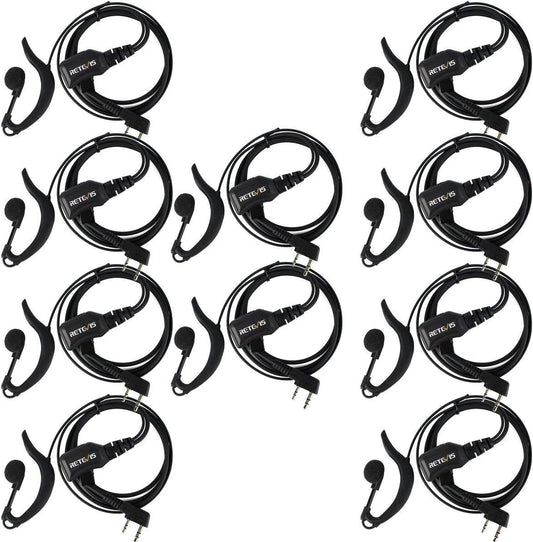 Retevis Walkie Talkie Earpiece with Mic, Volume Control, 2 Pin, for RetevisRT21 RT68H H777H H777, Compatible with Baofeng BF-888S Kenwood Walkie Talkies, Two Way Radio Earpiece(10 Pack)