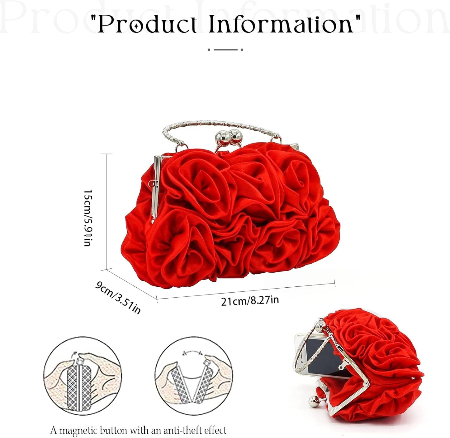 JAMBHALA Women Evening Clutch Bag Floral Satin Purses with Detachable Strap for Wedding, Party, Prom