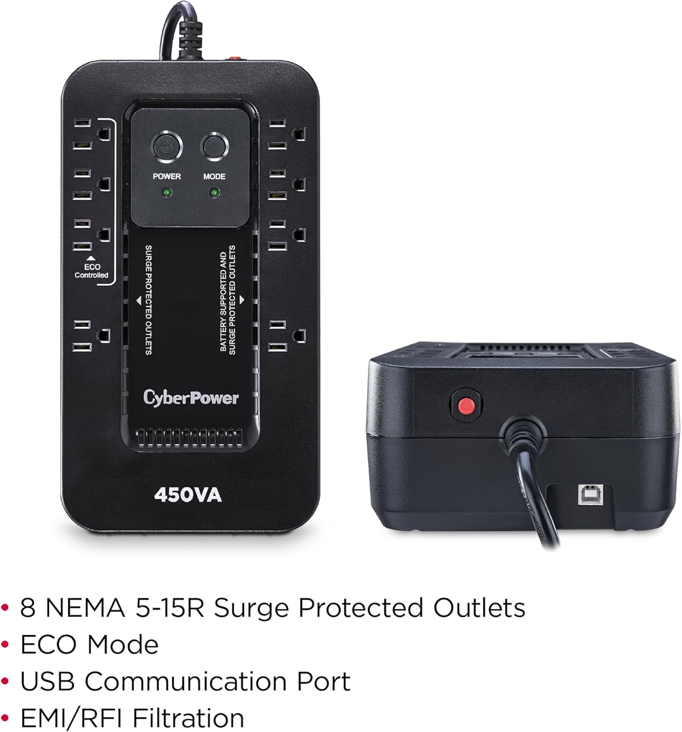 CyberPower EC850LCD Ecologic Battery Backup & Surge Protector UPS System, 850VA/510W, 12 Outlets, ECO Mode, Compact, Uninterruptible Power Supply
