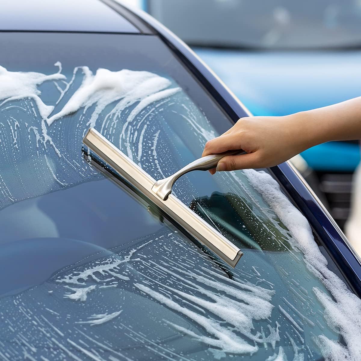 Ettori Shower Squeegee for Glass Doors, Squeegee for Shower Glass Door, Window and Car Glass, Mirrors - All-Purpose Stainless Steel Squeegee, 10 Inches and Black