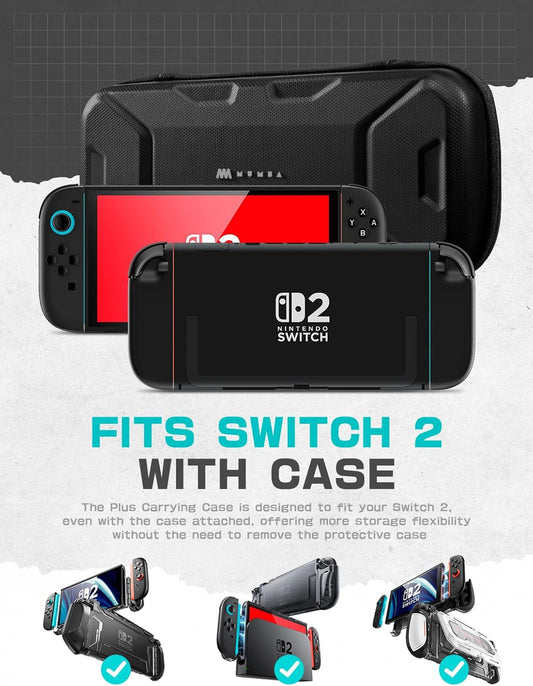 Mumba Carrying Case for Nintendo Switch 2 2025, [Plus Version] Portable Protective Travel Carry Handbag Pouch for Blade/Titan Case [Large Capacity] (Black)