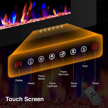 Electric Fireplace 50'' Recessed Wall Mounted Electric Fireplace with Adjustable 12-Color Flame Brightness & Speed