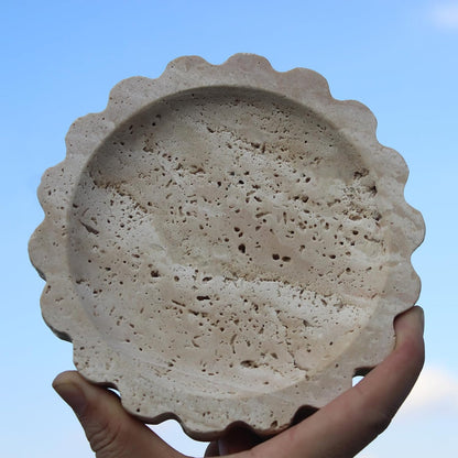 Natural Travertine Scalloped Edge Jewelry Dish, Marble Small Round Jewelry Tray, Trinket Dish Ring Dish for Women Gift
