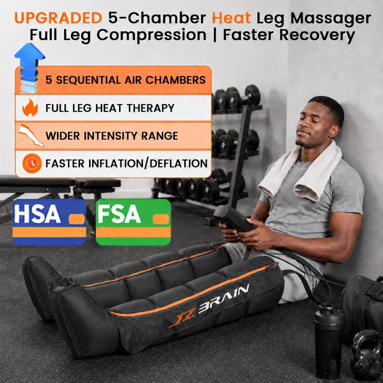 JZBRAIN Air Compression Leg Recovery Boots : Sequential Full Leg Massager for Swelling Relaxation, Circulation & Muscle Relief – 11 Intensities 6 Modes 3 Heat for Post-Workout Fast Recovery