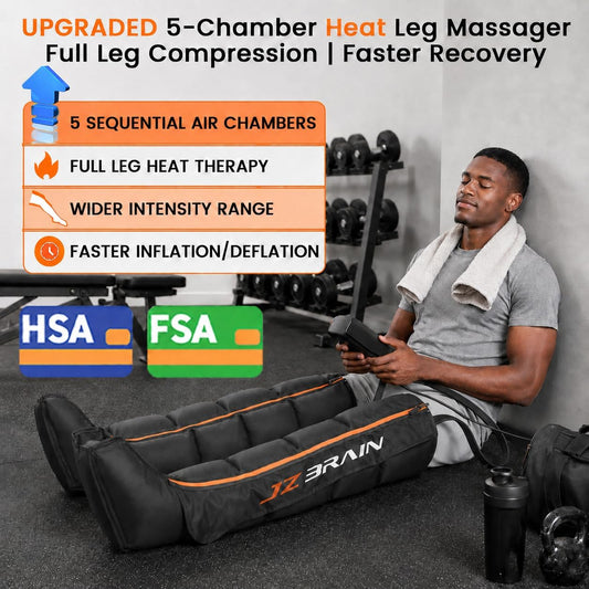 JZBRAIN Air Compression Leg Recovery Boots : Sequential Full Leg Massager for Swelling Relaxation, Circulation & Muscle Relief – 11 Intensities 6 Modes 3 Heat for Post-Workout Fast Recovery