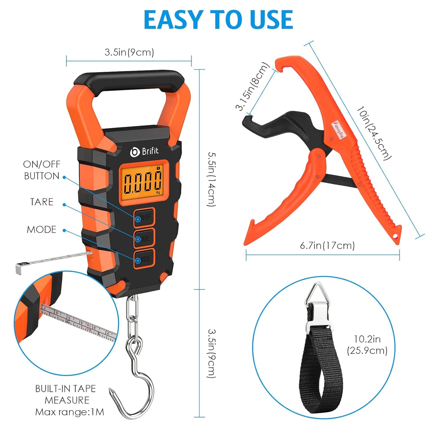 Upgraded Digital Hanging Fishing Scale with Ruler, Electronic Digital Luggage Scale, Fishing Postal Hanging Hook Scale with Measuring Tape, Backlit LCD Display, 110lb/50kg Capacity