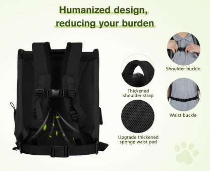 Pecute Cat Backpack with Breathable Mesh, Dog Backpack Carrier with Multi-Pockets for Cats Puppies, Pet Backpack Carrier for Travel Hiking Camping Outdoor （Gray）