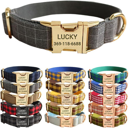 PETDURO Personalized Buffalo Plaid Dog Collar Red Black - Engraved Name and Phone Number on Black Metal Buckle - Custom for Small Medium Large Boy Girl Dogs - Add Leash Bow Tie via Customize Now