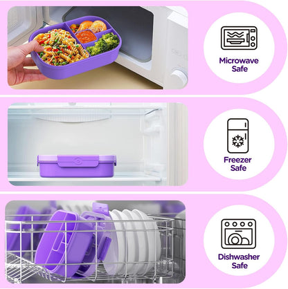 Lunch Box Kids Bento Box - 1300ML Ideal Leak Proof Bento Lunch Box for Kids School Lunchbox for Teens Toddlers Boys, Lunch Box Snack Containers with Utensil (Lunch Box-Purple)
