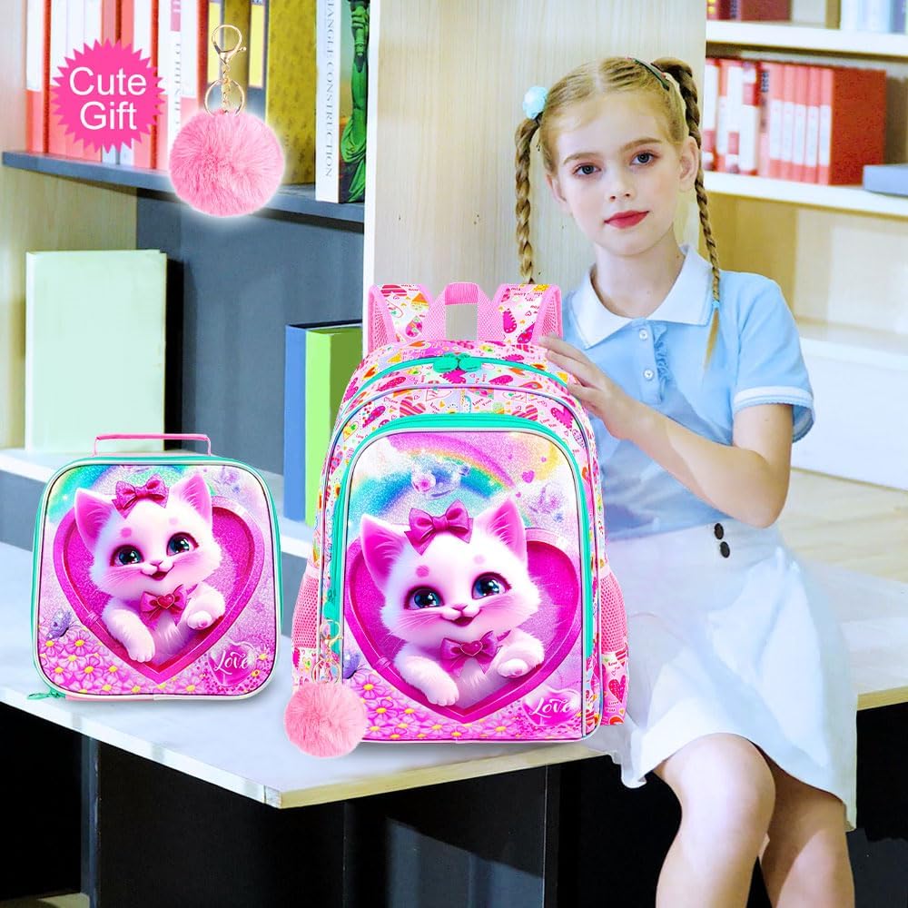 3pcs Backpack for Boys and Girls, 16” Kids Kindergarten Bookbag with Lunch Box, Cute Elementary Backpacks for Boy Girl