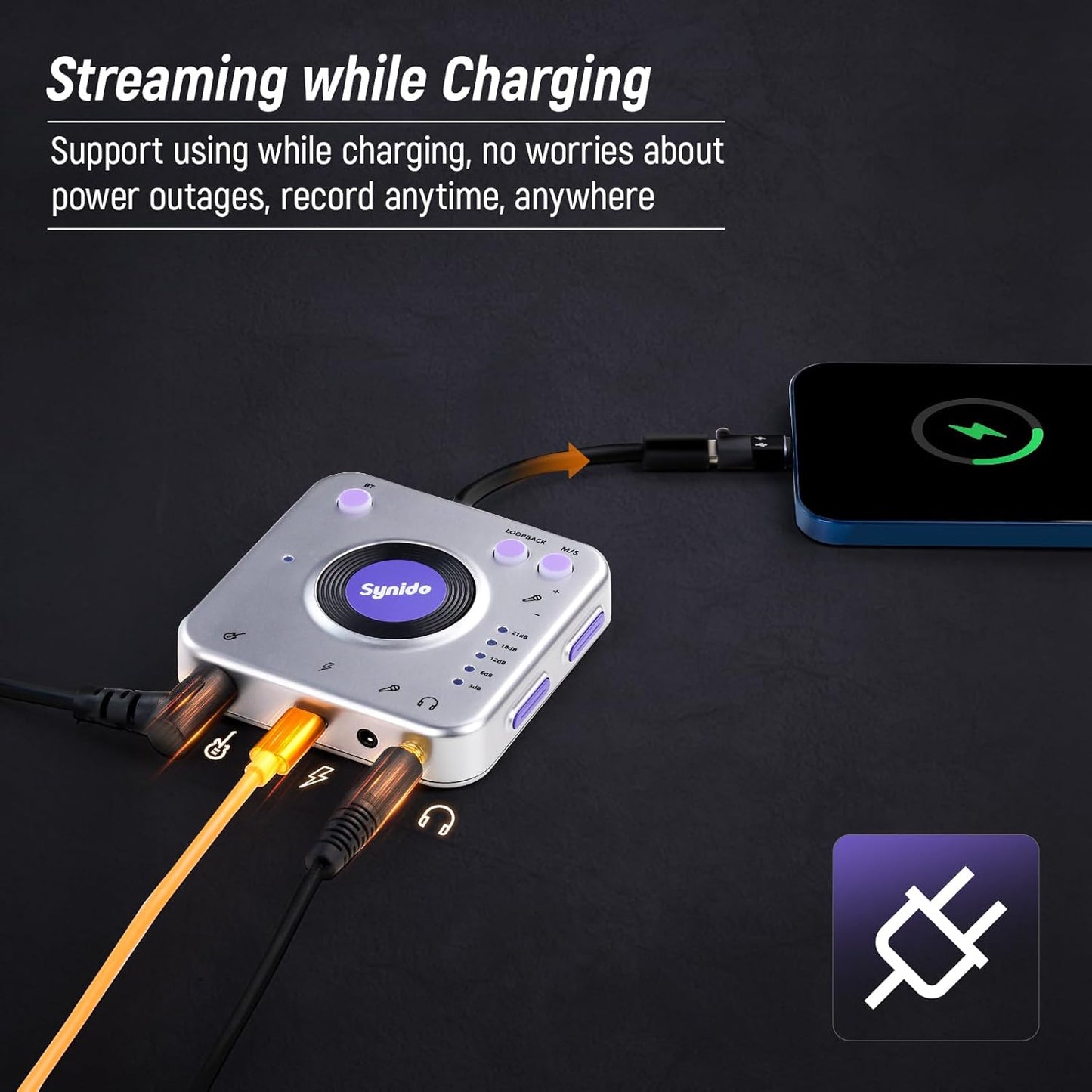 Synido Audio Interface for Music Recording with Instrument Amplification Control, 24bit/96kHz, Portable HiFi Audio Interface, Comes with USB-C, Lightweight Audio Adapter for