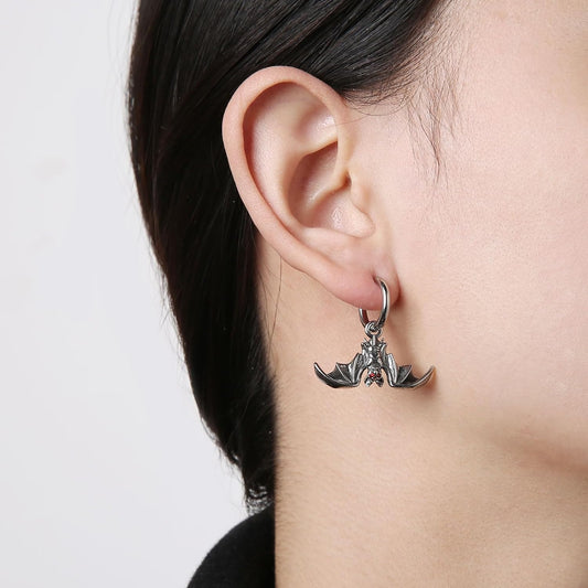 HZMAN Bat Earring for Men Women Stainless Steel Gothic Punk Vampire Bat Dangle Drop Earring Halloween Earring Jewelry Gift - PuriLite