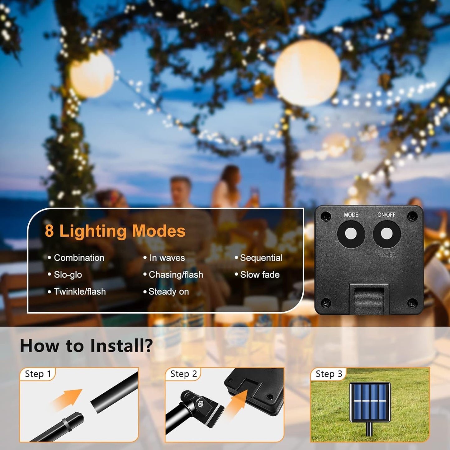 TIANG Solar String Lights, 4 Pack Total 400 LED Solar Outdoor Lights Waterproof, 8 Modes Solar Mini Lights for Garden, Yard, Party, Xmas, Holiday Decor, Warm White