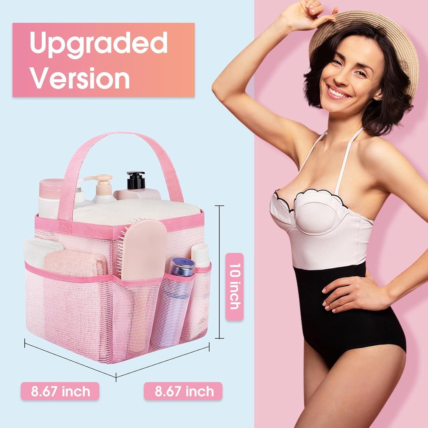 Attmu Mesh Shower Caddy Portable for College Dorm Room Essentials with 8 Pockets, Hanging Shower Caddy Basket Tote Bag Toiletry Accessories for Bathroom