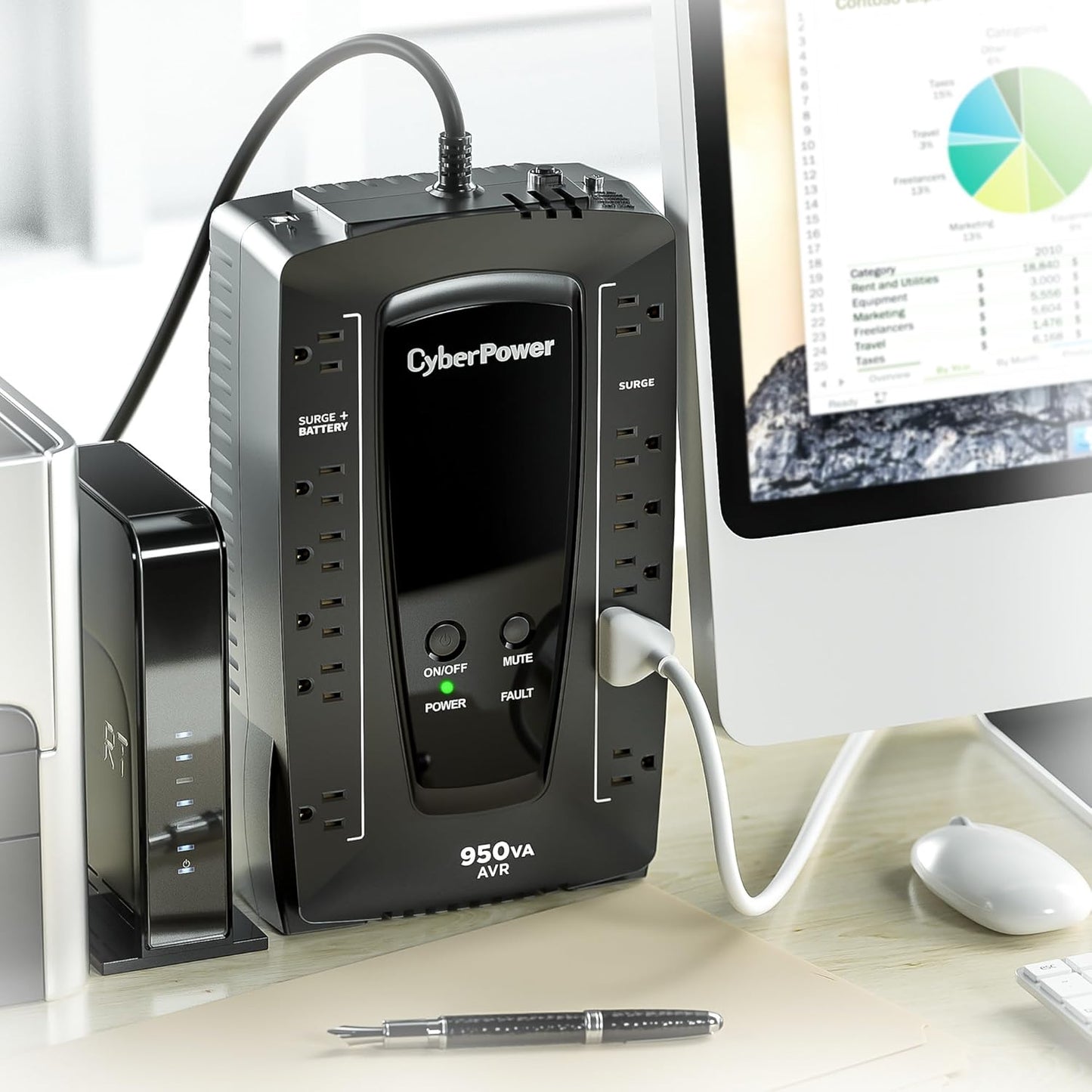 CyberPower AVRG900LCD Intelligent LCD UPS System, 900VA/480W, 12 Outlets, AVR, Compact