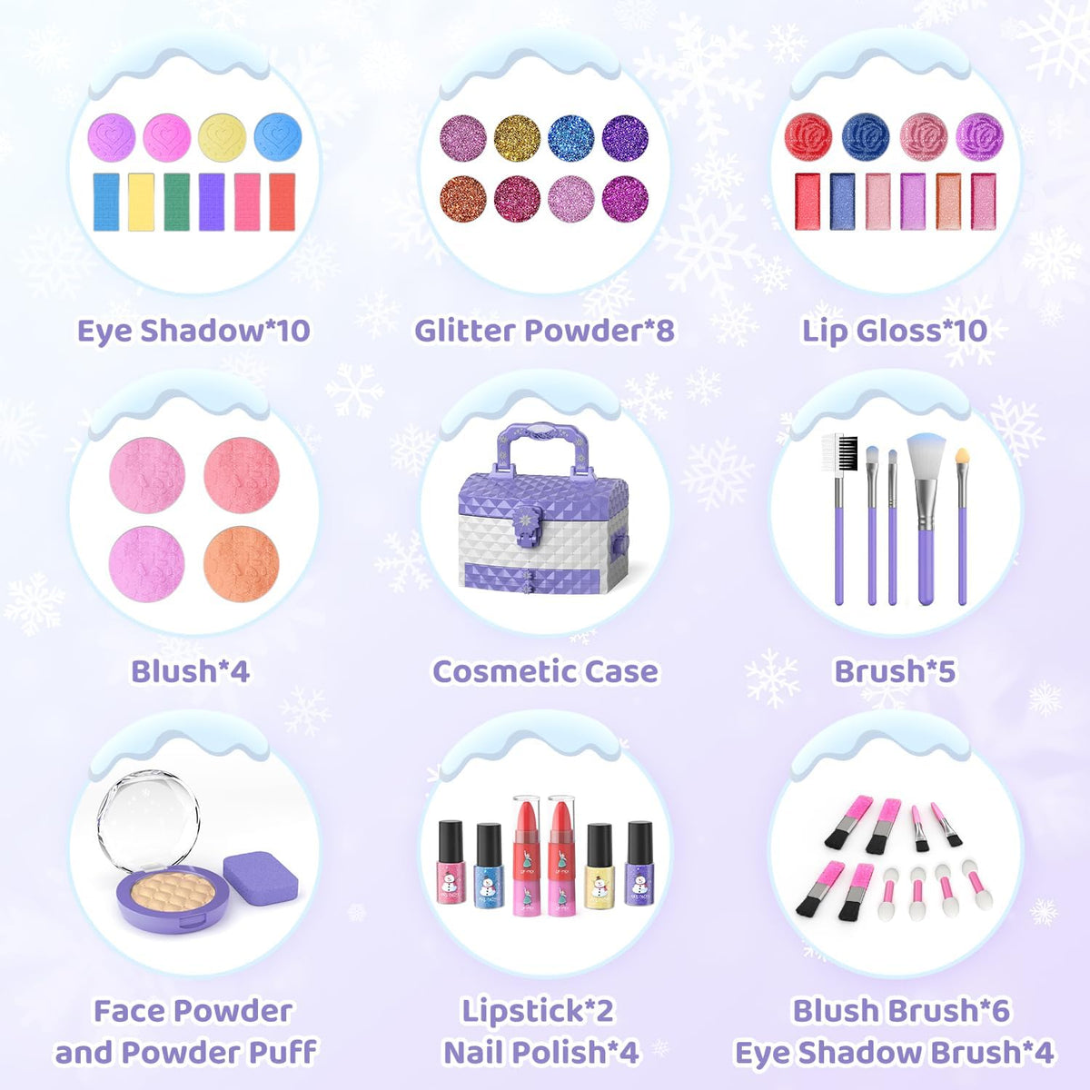 PERRYHOME Kids Makeup Set for Girl 56 Pcs Washable Real Cosmetic, Safe & Non-Toxic Toys Toddler Makeup Kit, Princess Dress up Game Christmas & Birthday Girl Gift for 3-12(Frozen Purple)