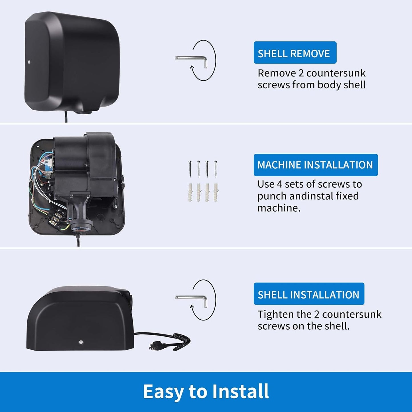 Goetland Stainless Steel Commercial Hand Dryer 1800w Automatic High Speed Heavy Duty Dull Polished