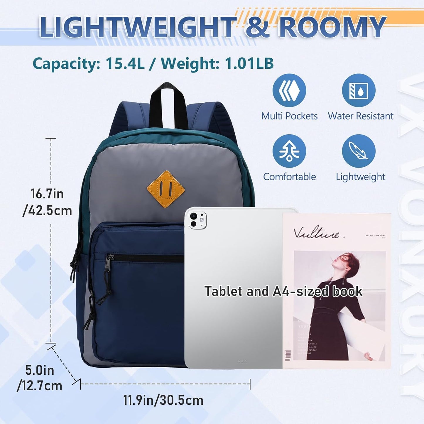 School Backpack for Kids,Lightweight Water Resistant Work Travel Backpack for Women Men Teens VONXURY