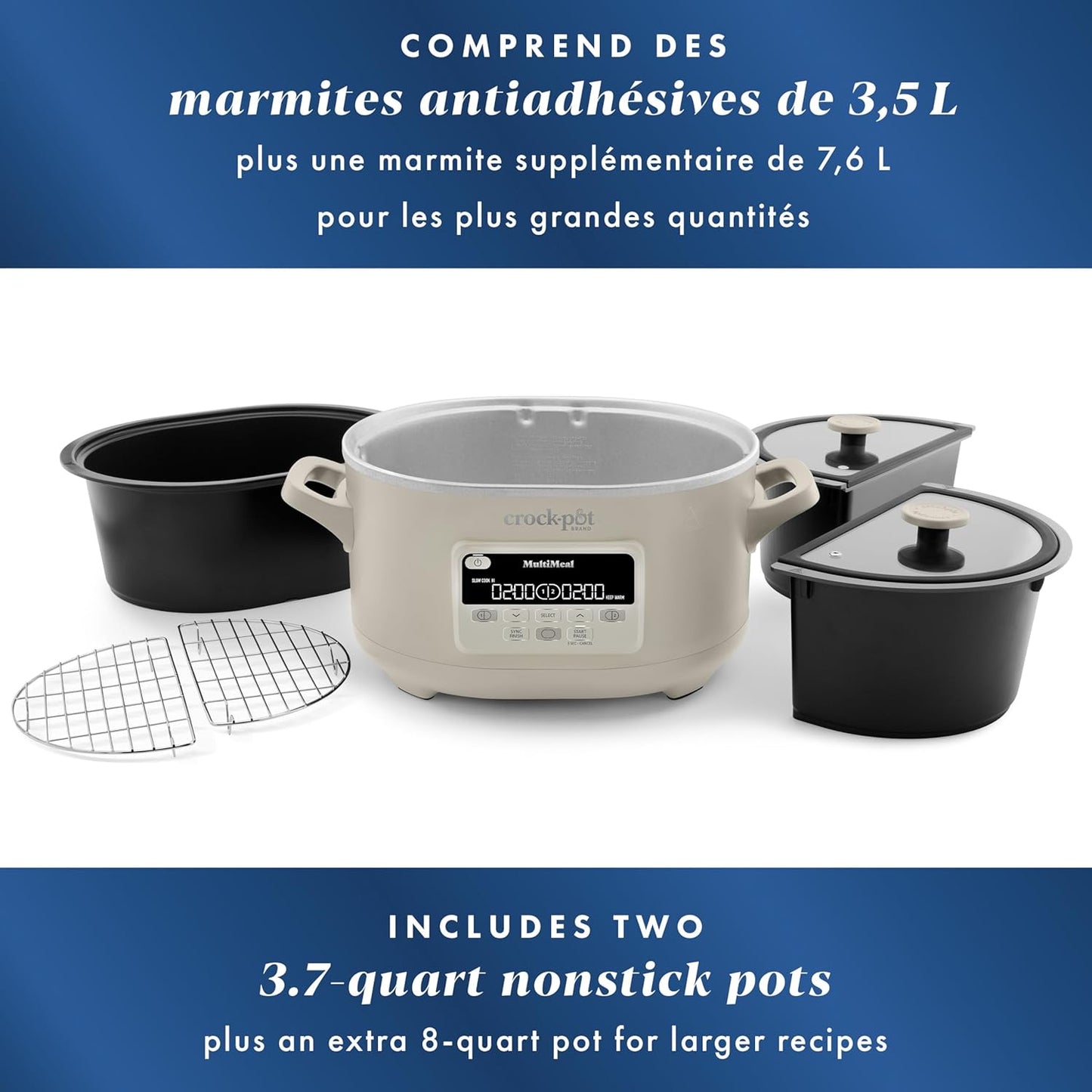 Crock-Pot MultiMeal Multicooker and Programmable Slow Cooker, With Extra 8-Qt. Cooking Pot, Oat Milk