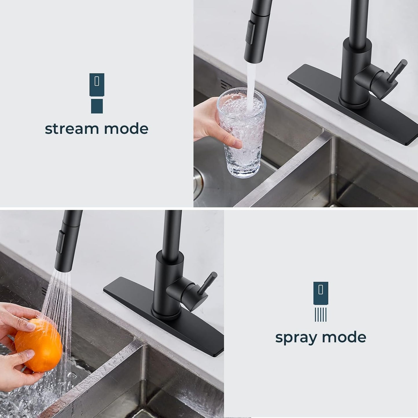 FORIOUS Kitchen Faucet with Pull Down Sprayer, Stainless Steel Single Handle Classic Sink Faucet 1 Or 3 Hole, Dual Function Faucet for Farmhouse, Camper, Laundry, Rv, Bar, Mattle Black