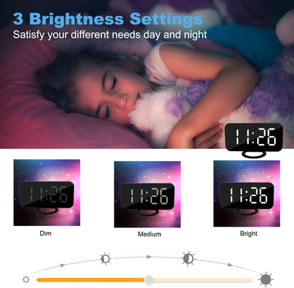 SZELAM Digital Alarm Clock,LED and Mirror Desk Clock Large Display,with Dual USB Charger Ports,3 Levels Brightness,12/24H,Modern Electronic Clock for Bedroom Home Living Room Office - Gold