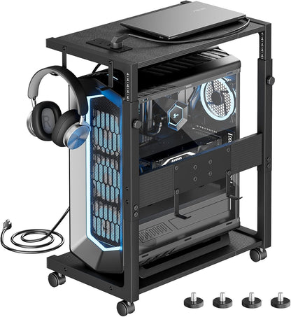 JANE EYRE - Adjustable Computer Tower Stand - CPU Stand with Charging Station for Office, Home, Classroom, 23-28.3 Inches Tall, Black