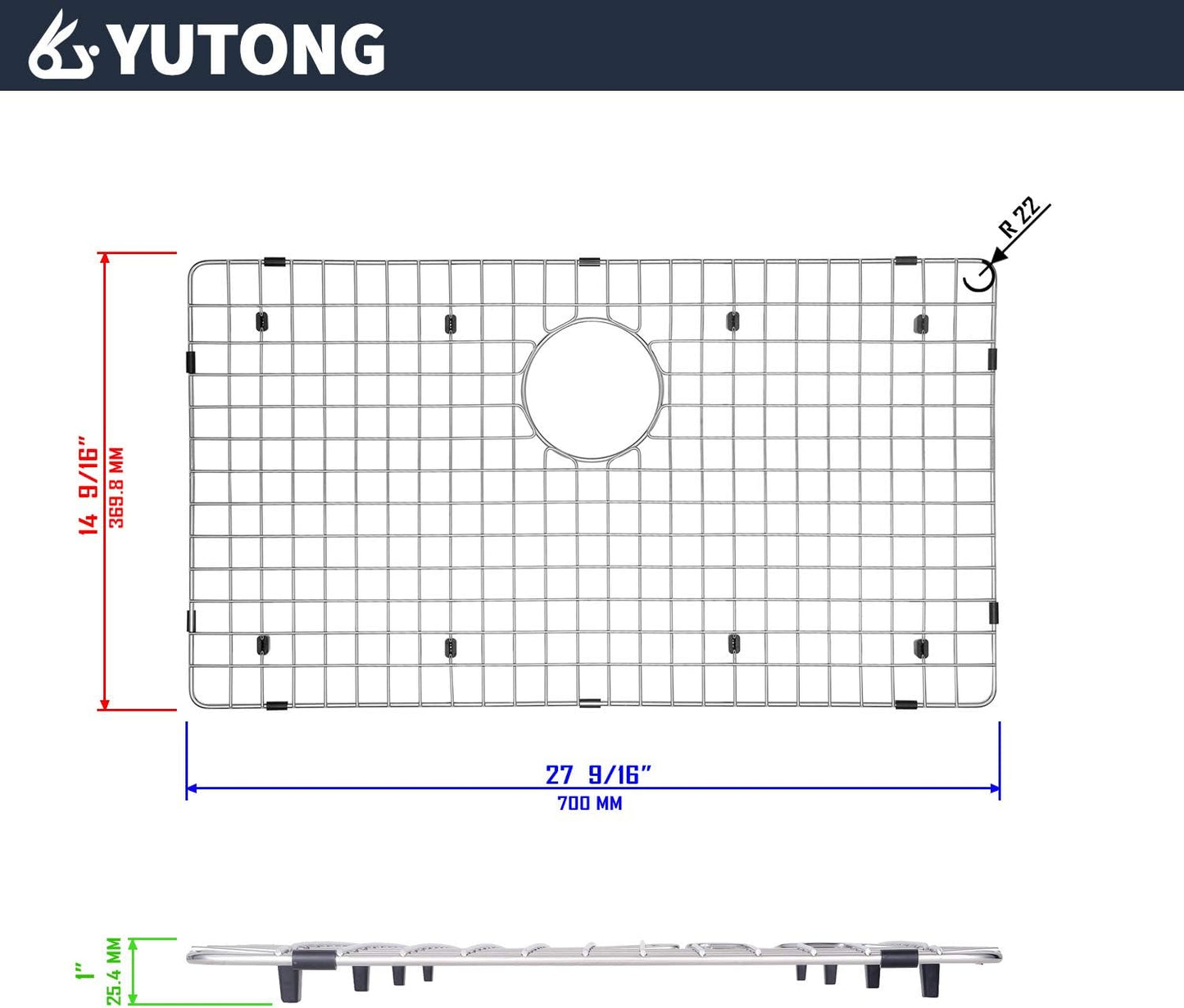 Yutong Kitchen Stainless Steel Sink Bottom Grid with Small Rounded Corner (27.5" x 15.5")
