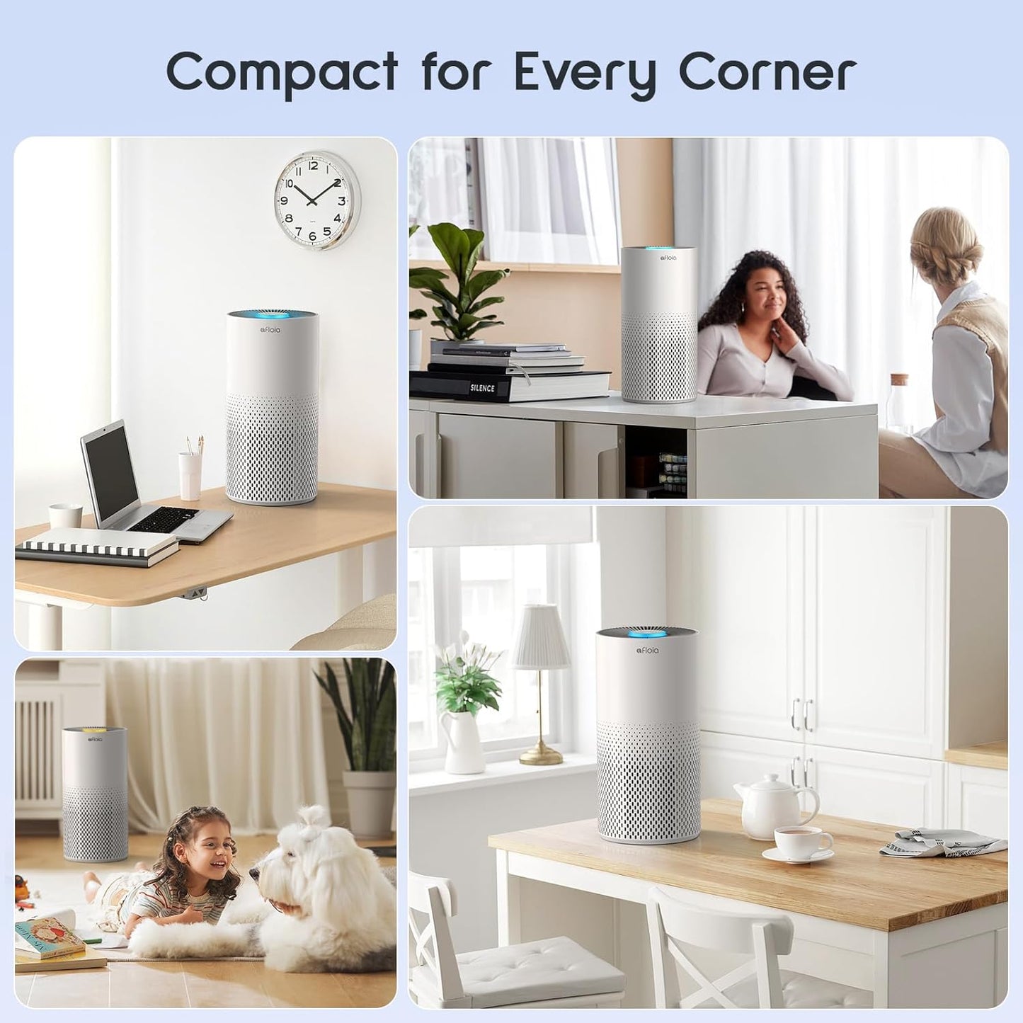 Air Purifiers for Home Large Room Up to 1076 Ft², Afloia 3-Stage Air Purifier for Bedroom 22 dB, Air Filter for Pets Dust Dander Mold Pollen, Odor Smoke Eliminator, Kilo Black, 7 Colors Light - PuriLite