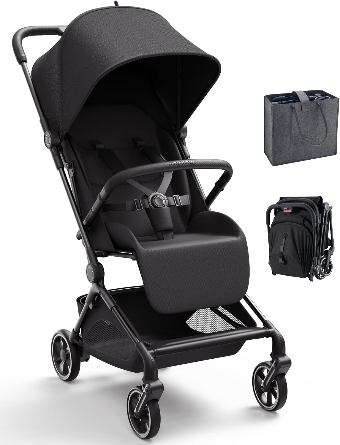 Momcozy TuckGo Lightweight Travel Stroller, One Click Fold for Toddlers 6M-3Y, 33L Bottom Storage, Compact Easier Air Travel, Travel Bag Included, 3-Position Recline, UPF 50+ Canopy, 5-Point Harness