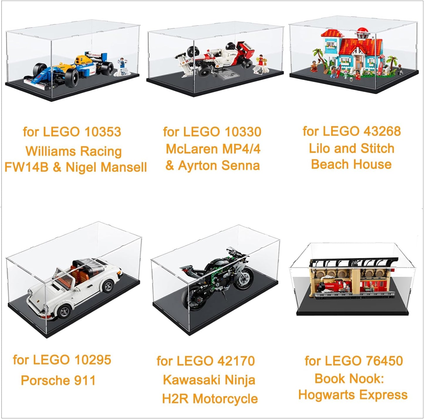 Thickened Clear Acrylic Display Case for Lego 10330 43268 76450 42170 10295 10353 Collectibles, Transparent Box Dustproof Protection with Wood-Plastic Base & String Light, Black Inside 40x20x20cm
