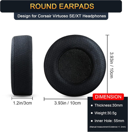 Upgraded Replacement Ear Pads Cushion for Corsair Virtuoso RGB Wireless SE XT Gaming Headset, Premium Fabric, Softer Memory Foam, Added Thickness ( Fabric Black )
