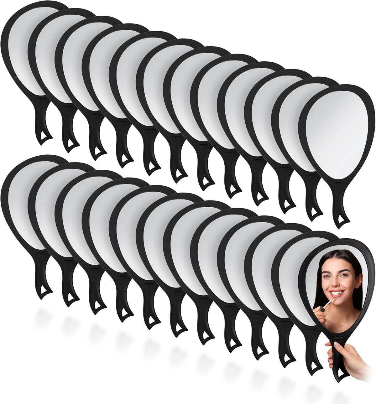 Zadro Salon Professional Extra Large Hand Mirror with Handle, 10" W x 19" L, Multi-Purpose Oval Handheld Mirror with New Distortion-Free Reflection (3, Black, Large (Pack of 3))